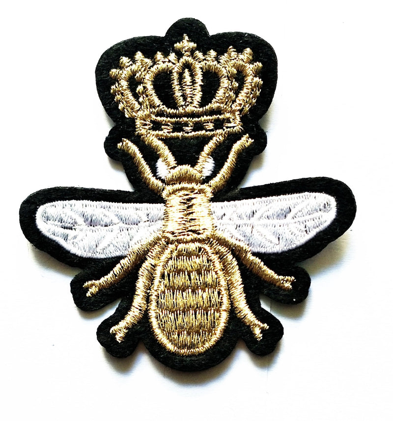 Nipitshop Patches Golden Crown BEE Insect Bugs Cute Kids Bumble Bee Shape Iron On Embroidered Applique Patch for Clothes Backpacks T-Shirt Jeans Skirt Vests Scarf Hat Bag - NewNest Australia