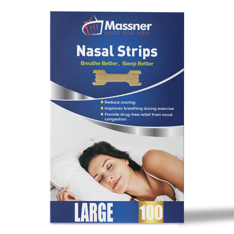 Massner Nasal Strips for Snoring, Large 100 Pack - Extra Strength Anti Snoring Solution for Men, Women - Clears Air Way to Breathe Better - Sleep Right, Snore Less - Stuffy Nose Relief for Congestion - NewNest Australia