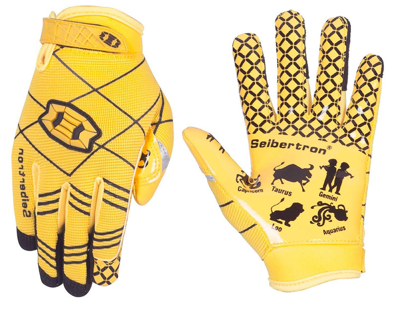 Seibertron Pro 3.0 Twelve Constellations Elite Ultra-Stick Sports Receiver Glove Football Gloves Youth Yellow XS Youth - NewNest Australia