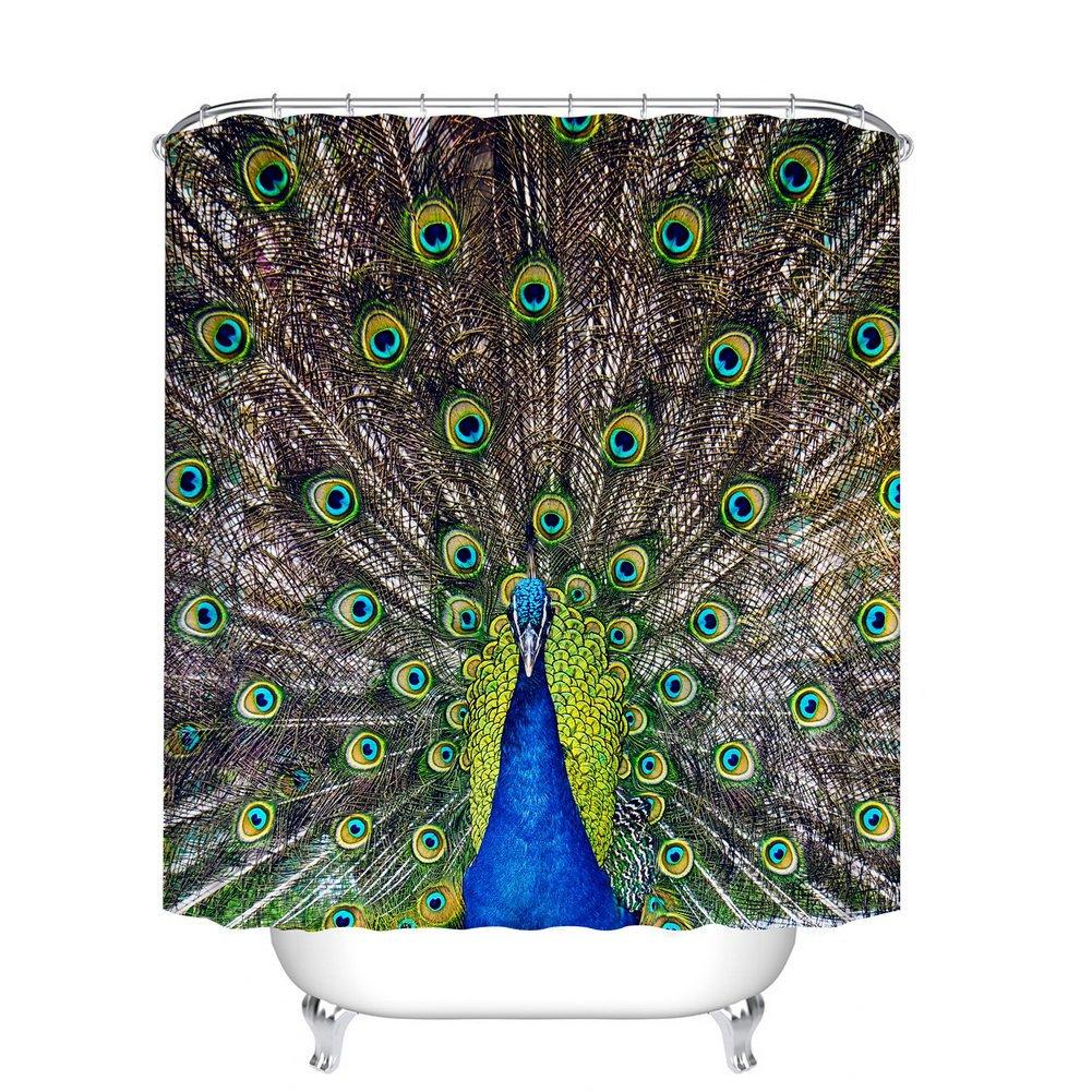 Fangkun Peacock Decor Shower Curtain Set - Portrait of Male Peacock with Feathers Out Picture Design Curtains - Polyester Fabric Waterproof Bath Curtains - 12pcs Hooks - 72 x 72 inches - NewNest Australia