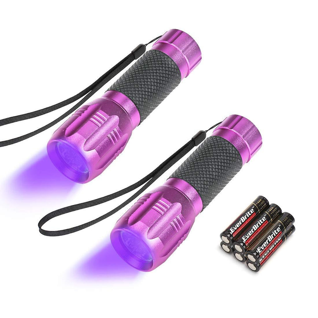 EverBrite Black Light, UV Blacklight Flashlights 2-Pack, 12 LEDs 395nm, 3 Free AAA Batteries, for Pets Urine and Stains Detector 6 Batteries Included Purple - NewNest Australia