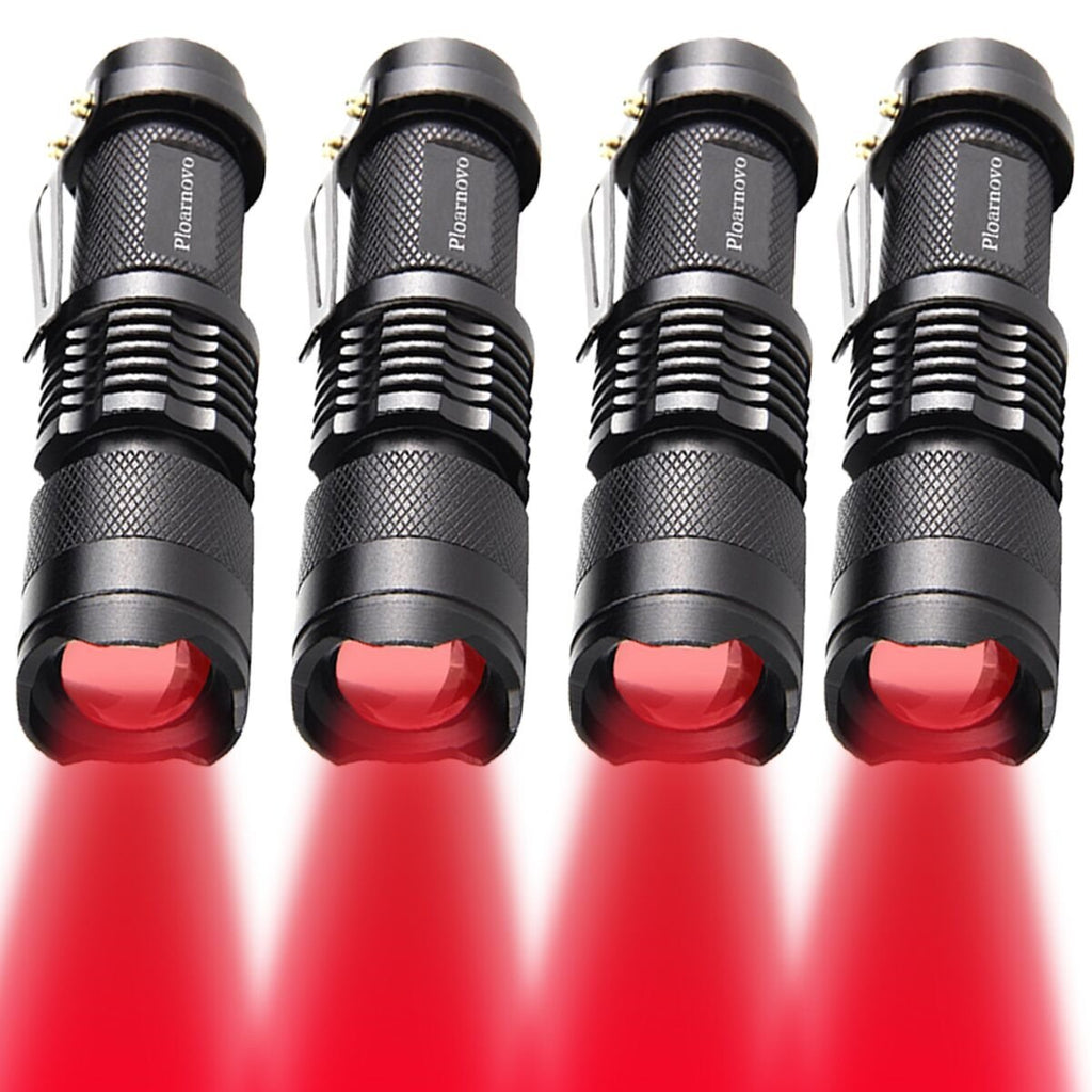 4 Pack Tactical Red LED Flashlight Red Torch Best Mini Red light Handheld Light - Portable, Zoomable, Water & Shock Resistant Red Flashlights with Clip For Fishing Hunting Detector Astrophotography 4 Pack Red Light - NewNest Australia