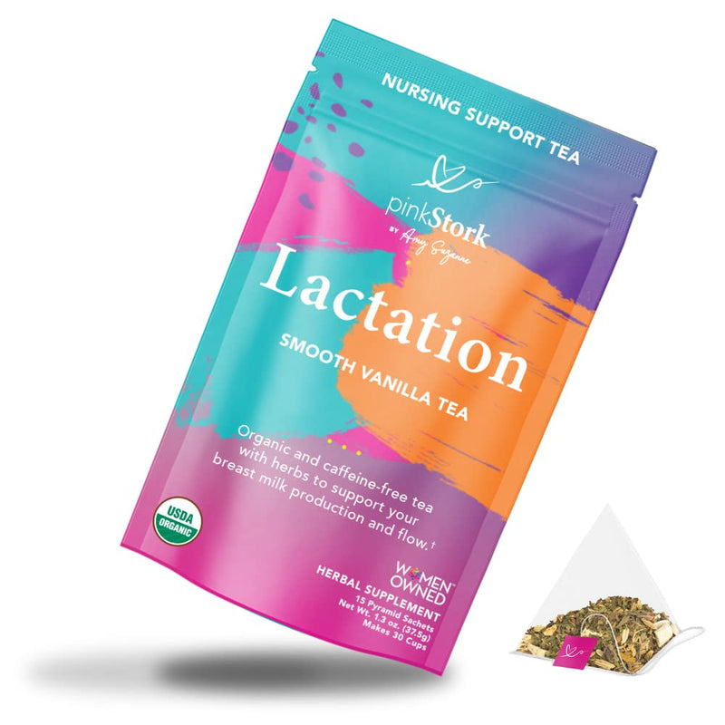 Pink Stork Lactation Tea: Smooth Vanilla Nursing Support, 100% Organic, Supports Breastfeeding + Breast Milk Supply with Fenugreek, Women-Owned, 30 Cups 15 Count (Pack of 1) - NewNest Australia