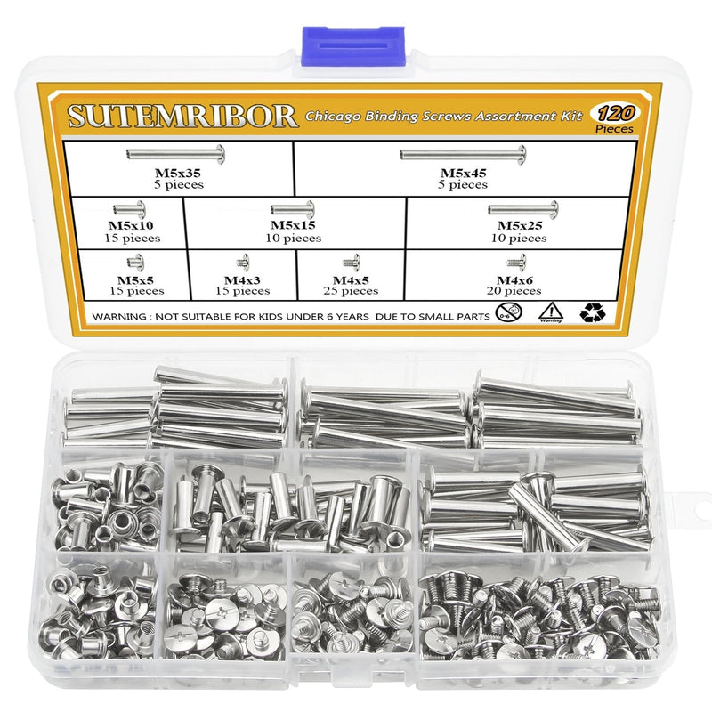 Sutemribor 120 Pieces M5 x 5/10/15/25/35/45mm Chicago Screw Binding Screws Posts Assortment Kit for DIY Leather Bookbinding Crafts - NewNest Australia