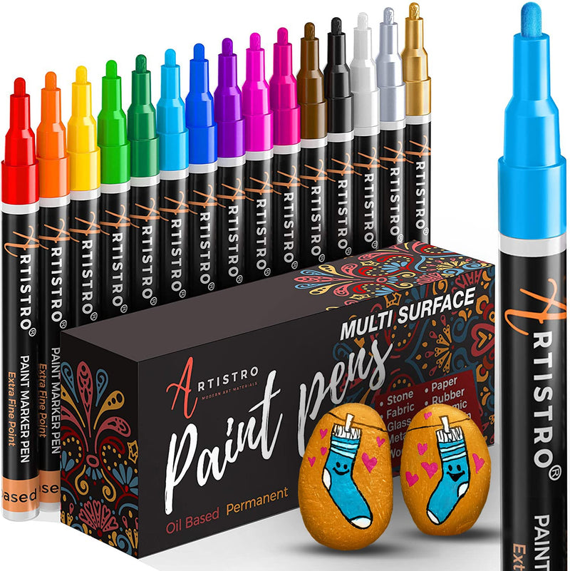 Paint Pens for Rock Painting, Stone, Ceramic, Glass, Wood, Porcelain, Mugs, Metal, Fabric, Canvas. Set of 15 Quick Dry, Permanent, Waterproof and Oil Based Paint Markers Fine Tip - NewNest Australia