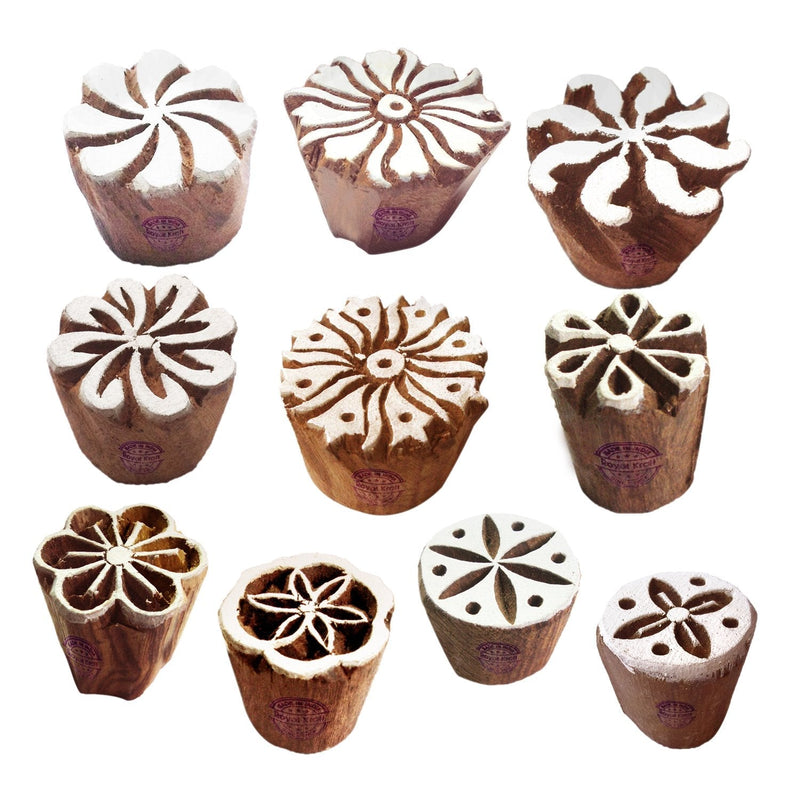 Fabric Wood Stamps Artistic Small Round Design Printing Blocks (Set of 10) Set of 10 Htag2151 - NewNest Australia