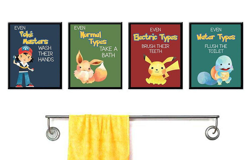 Silly Goose Gifts Even Electric Types Brush Teeth Take A Bath Wash Hands Bathroom Wall Art Decor (Set of Four) - NewNest Australia