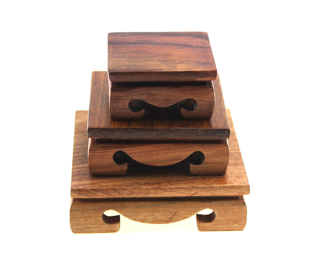 NewNest Australia - Oriental Furniture Display Stand Wooden Square Shape Solid Rosewood Wood Display Base Holder for Small Little Things Statues Items Home Decoration Include 3 Stands/Set 