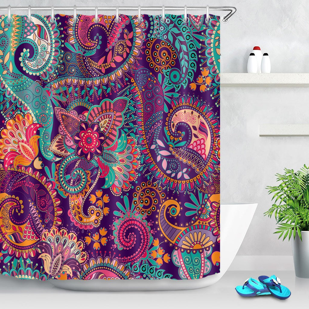 LB Indian Bohemian Shower Curtain Mandala Design Colorful Boho Floral Pattern Paisley Shower Curtains Teal Purple Shower Curtains for Bathroom Waterproof Polyester Fabric 72x72 Inch with 12 Hooks 72Wx72L - NewNest Australia