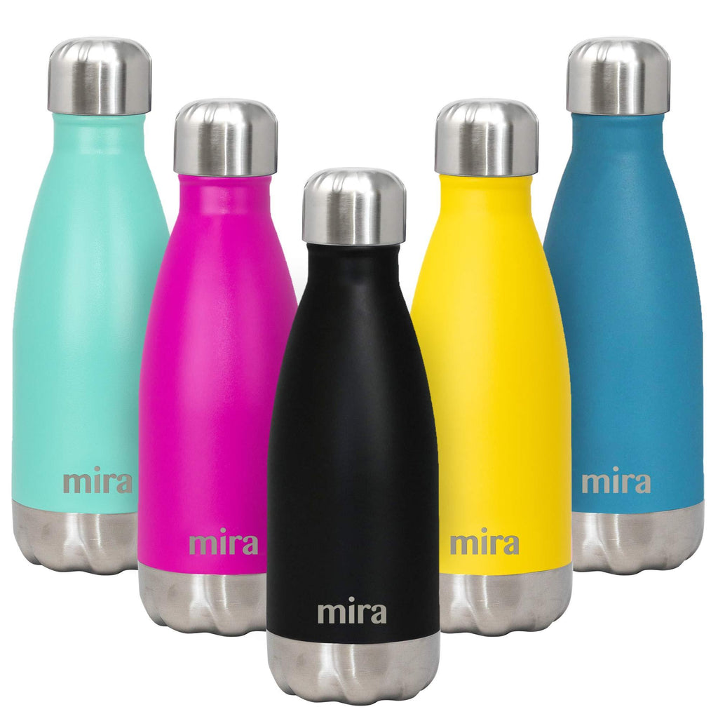 NewNest Australia - MIRA 12 oz Stainless Steel Vacuum Insulated Water Bottle - Double Walled Cola Shape Thermos - 24 Hours Cold, 12 Hours Hot - Reusable Metal Water Bottle - Kids Leak-Proof Sports Flask - Matte Black 12 Ounce 