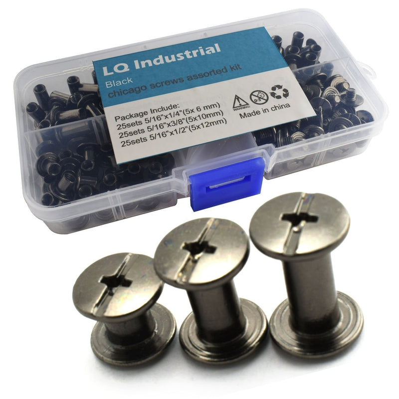 LQ Industrial 75 Sets Black M5 Chicago Screw Assorted Kit Slotted Phillip Head Binding Screws Rivet Assembly Bolt Nail Rivet for Book Binding DIY Leather Craft M5x6 M5x10 M5x12 - NewNest Australia