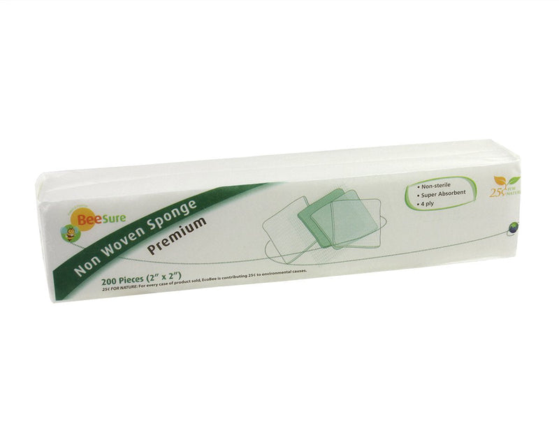 BeeSure BE1522 Non-Woven Sponges, Gauze, Non-Sterile, 4-Ply, Premium 50 GSM, 2x2 (Pack of 200) - NewNest Australia