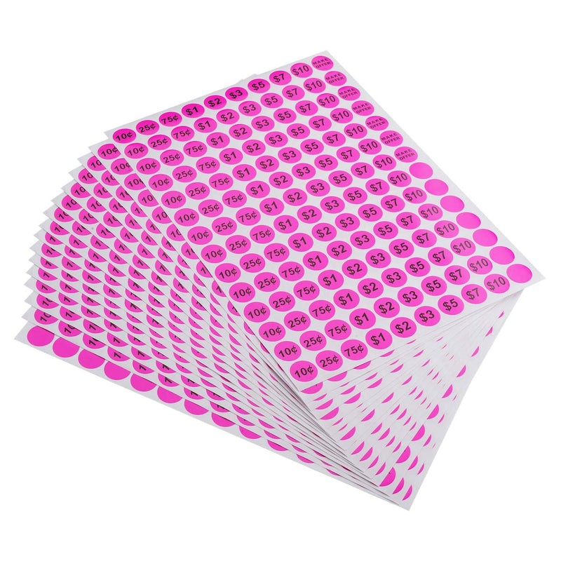ONUPGO Garage Sale Labels 3/4" Round Preprinted Pricing Labels Price Stickers Removable Prices Labels, Bright Neon Fluorescent Multicolored with Blank Label, Pack of 2240 Neon Pink - NewNest Australia