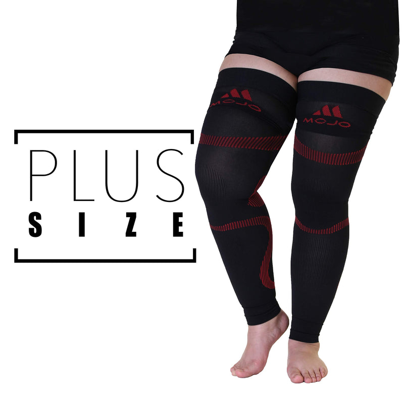 Mojo Compression Stockings 2XL For Women Circulation Leg 20-30mmHg- Thigh-Hi Leg Sleeve With Grip Top - Plus Size Black Red XX-Large A609BR5 2X-Large Black/Red - NewNest Australia
