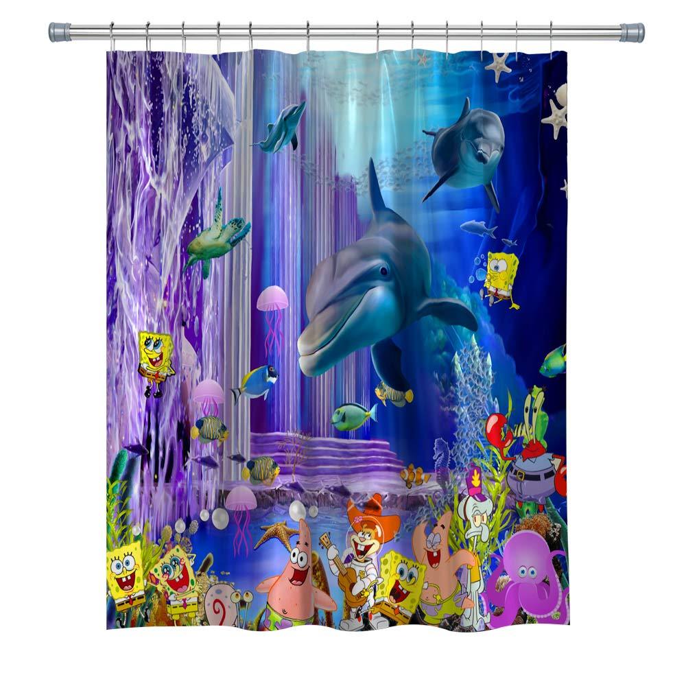 GOODCARE Underwater World Shower Curtain Whale Dolphin Ocean Animals, Machine Washable Polyester Fabric Bathroom Decor Set with Hooks, , 71 x 71 inches - NewNest Australia