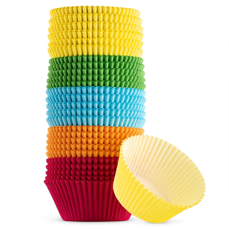 NewNest Australia - Green Direct Cupcake Liners - Standard Size Cupcake Wrappers to use for Pans or carrier or on stand - Multi bright Colors [Blue - Red - Yellow - Green - Orange] Paper Baking Cups Pack of 500 1 Multi Colors 