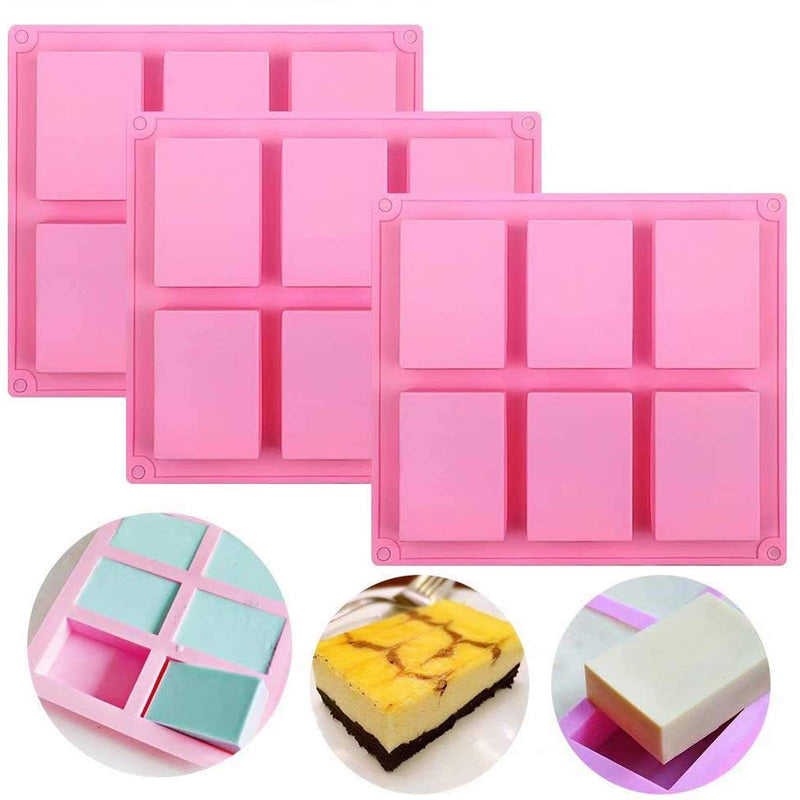 Silicone Soap Molds Set of 3, 6 Cavities DIY Handmade Soap Moulds - Cake Pan Molds for Baking, Biscuit Chocolate Mold, Silicone Soap Bar Mold for Homemade Craft, Ice Cube Tray, Pink - NewNest Australia