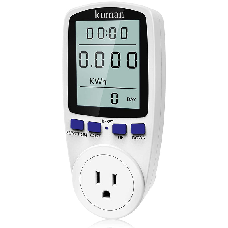 kuman KW47-US Electricity Usage Monitor Plug Power Watt Voltage Amps Meter with Digital LCD, Overload Protection and 7 Display Modes for Energy Saving (NO-Backlight), white - NewNest Australia