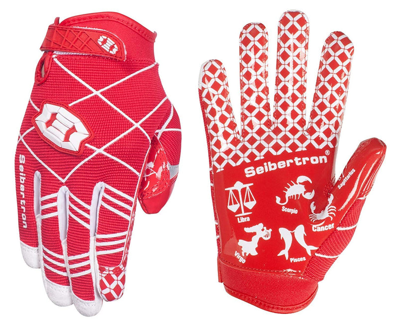 Seibertron Pro 3.0 Twelve Constellations Elite Ultra-Stick Sports Receiver Glove Football Gloves Youth red XS Youth - NewNest Australia