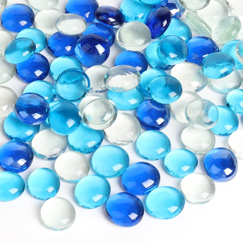 FUTUREPLUSX Flat Glass Marbles 1Lb, 100PCS Fill 0.3L Vol. Premium Blue Mixed Color Flat Gems Aquarium Pebbles Vase Filler Beads Table Scatter Décor Blue and White - NewNest Australia