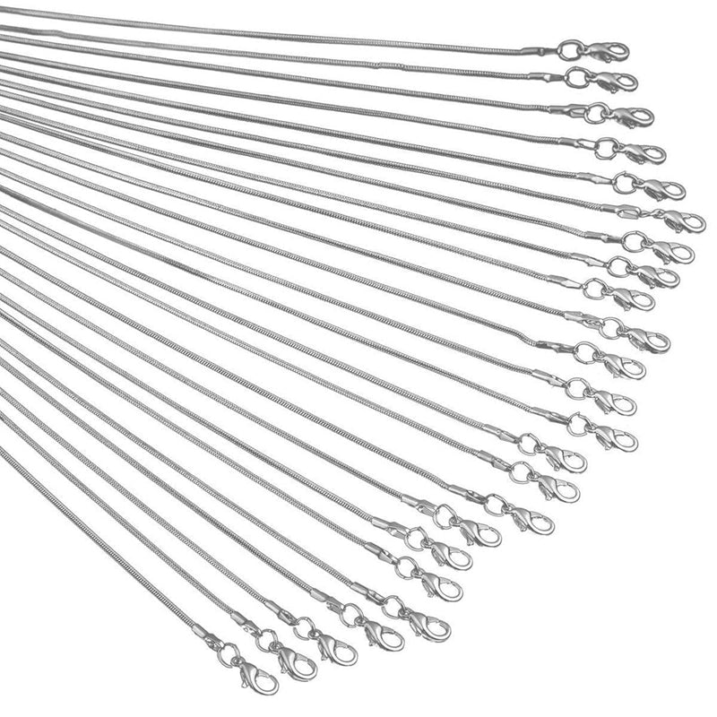Snake Chains Necklace 24pcs 925 Silver Plated 1.2mm DIY Charms Link with Lobster Clasps for Jewelry Making (16 inch) 16 inch - NewNest Australia