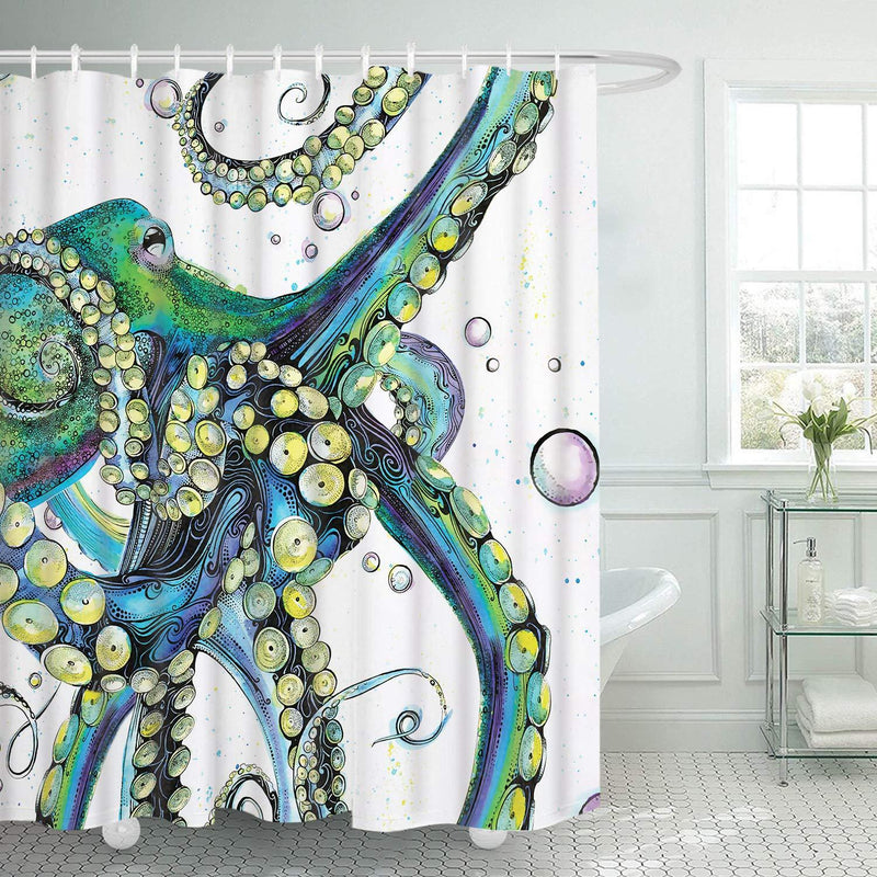 Smurfs Yingda Bathroom Shower Curtain Colorful Fashion Octopus Shower Curtains Durable Fabric Bath Curtain Waterproof Bathroom Curtain with 12 Hooks 70" L × 69" W - NewNest Australia