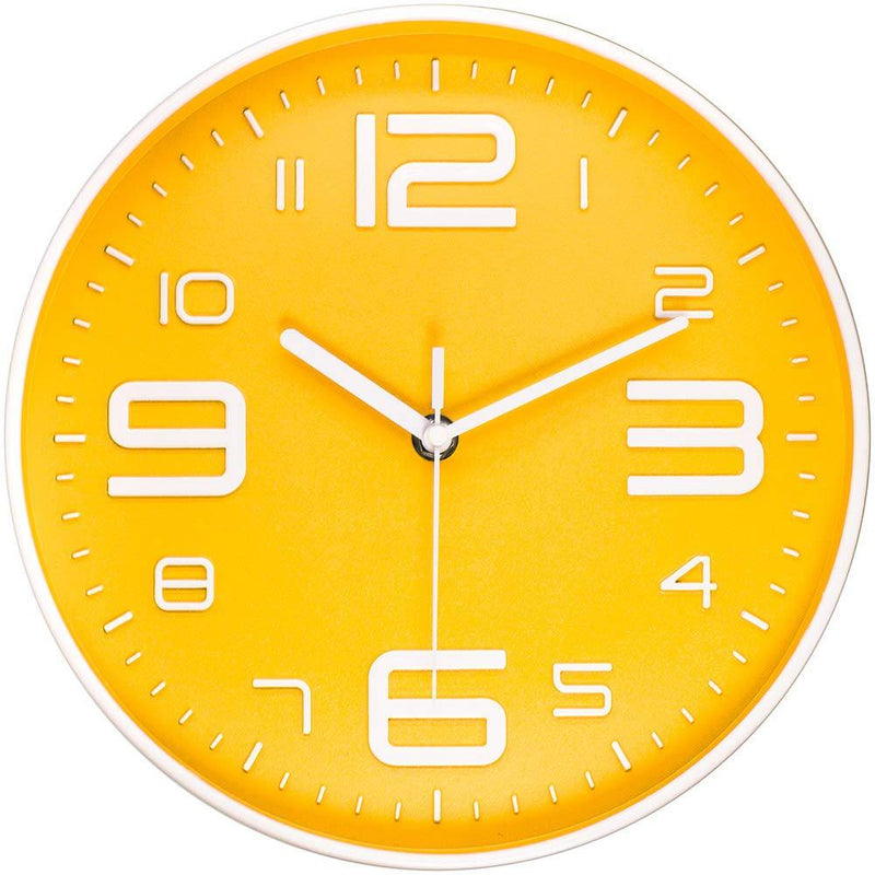 NewNest Australia - 45Min 10-Inch 3D Number Dial Face Modern Wall Clock, Silent Non-Ticking Round Home Decor Wall Clock with Arabic Numerals, Colorful Dial Face (Yellow) Yellow 