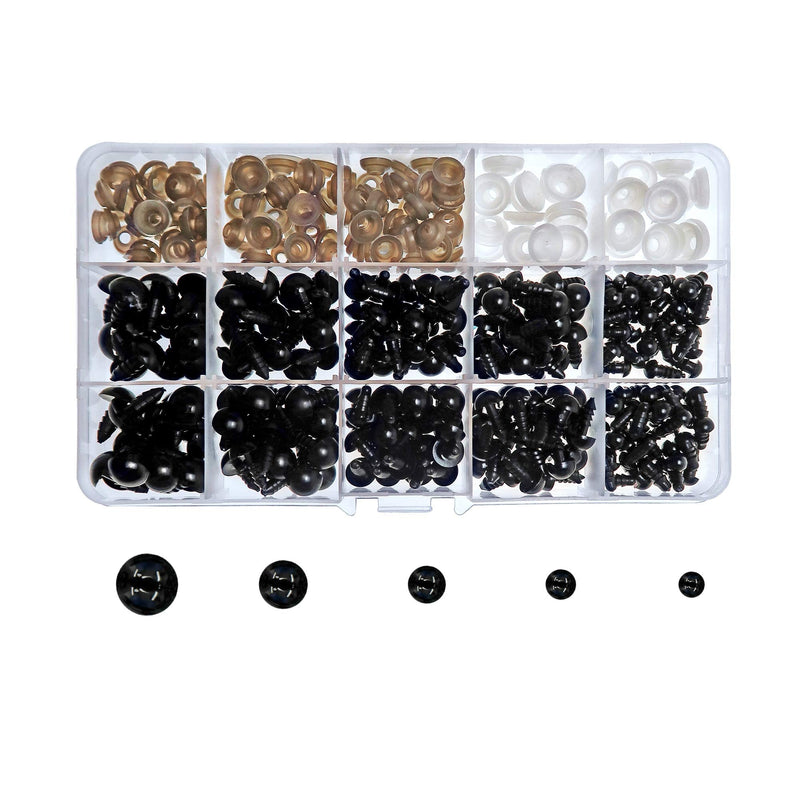 TOAOB 150pcs Black Plastic Safety Eyes with Washers 6mm 8mm 9mm 10mm 12mm Craft Doll Eyes for Amigurumis Crochet and Stuffed Animals Bears Making - NewNest Australia
