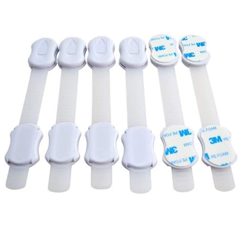 Baby Safety Locks | Child Proof Appliances, Cabinets, Drawers, Toilets, Fridges, and Ovens | No Drilling | 3M Adhesive Included | Adjustable Length | (6 Pack Kit, White) - NewNest Australia