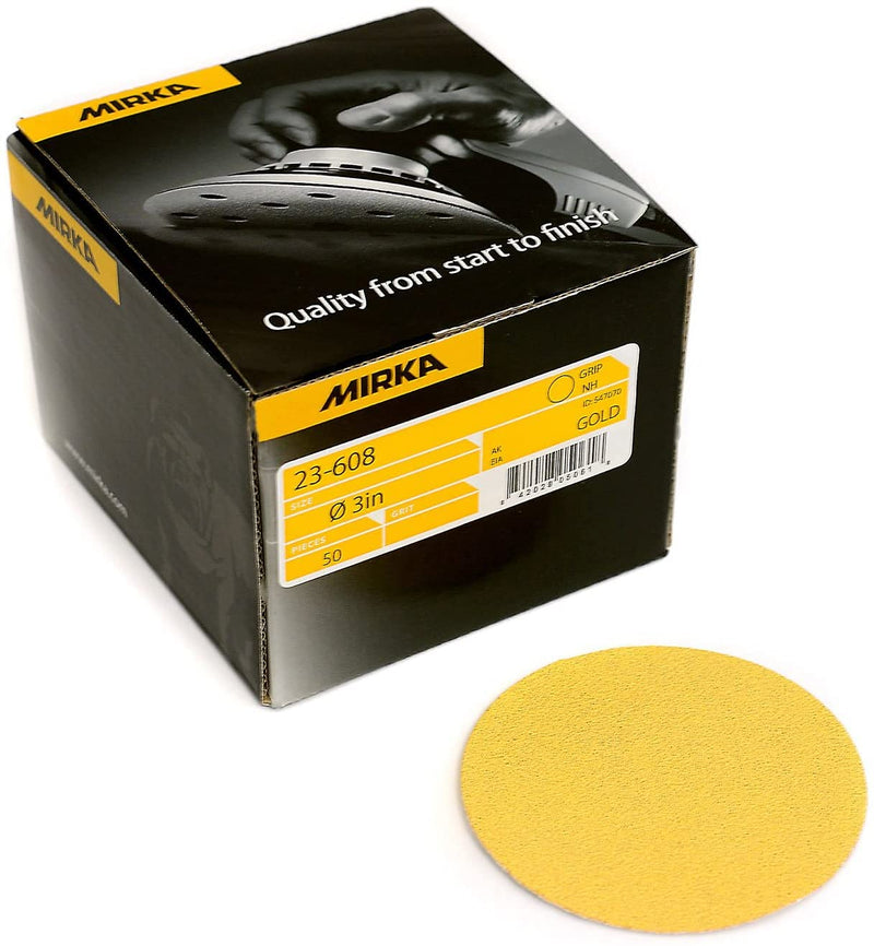 Mirka Bulldog Gold - 3" Hook and Loop Sanding Disc, Pack of 50, Choose from 80-800 Grit - NewNest Australia