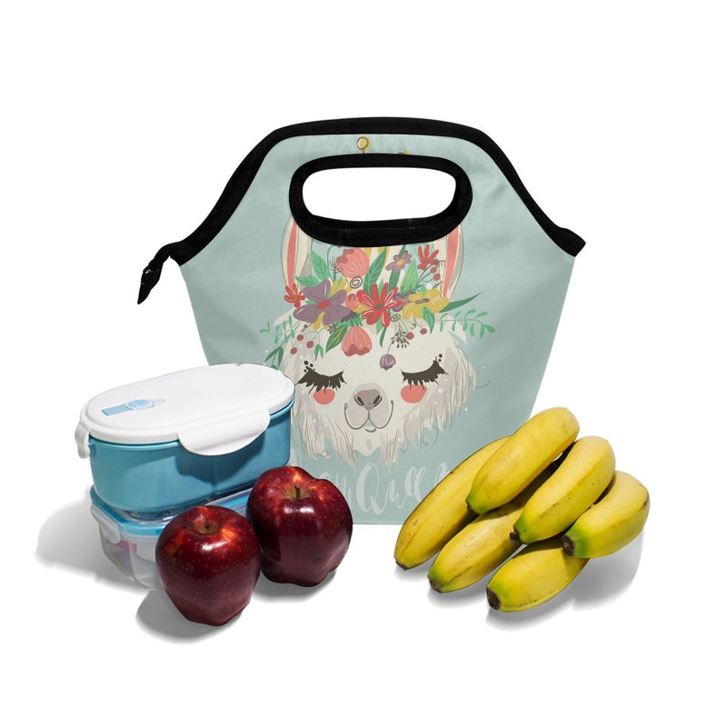 NewNest Australia - Lunch Bag Cute Llama Flower Printed Neoprene Tote Reusable Insulated Waterproof School Picnic Carrying Gourmet Lunchbox Container Organizer For Men, Women, Adults, Kids, Girls, Boys 