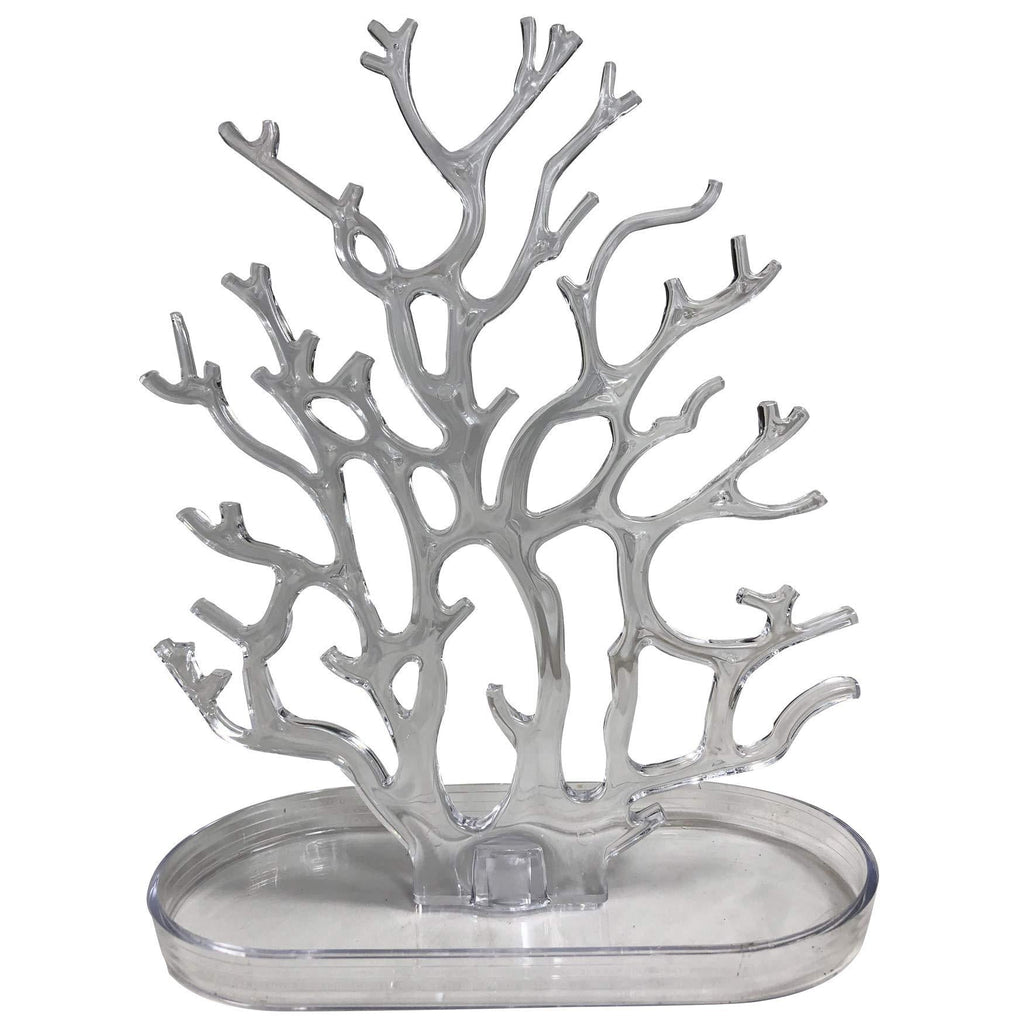 NewNest Australia - NewFerU Coral Tree Jewelry Hanging Stand Display Table Top Necklace Bracelet Holder Earring Hanger Organizer Rack Tower with a Ring Watch Dish Tray for Women Girls (Clear) Clear 