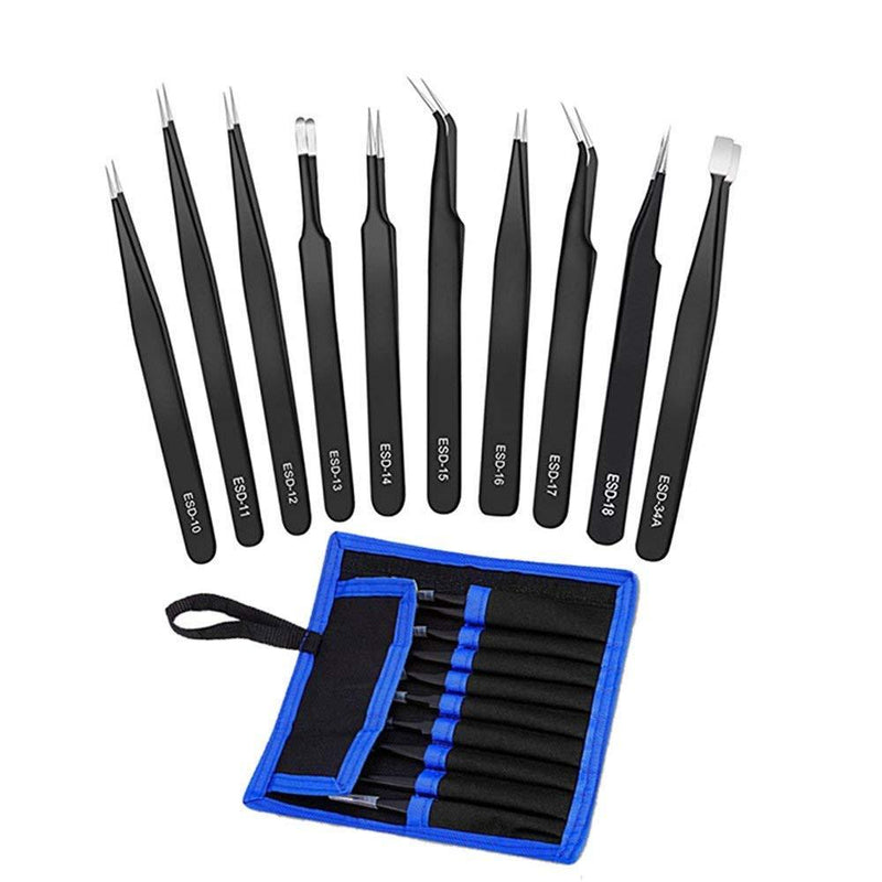 Tweezers Precision Set,Easily Life 10pcs ESD Tweezers Set, Anti Static Stainless Steel Anti Magnetic Tweezers Set with Storage Bag for Craft,Electronics Repair,jewelry repair,Laboratory Work,etc. - NewNest Australia