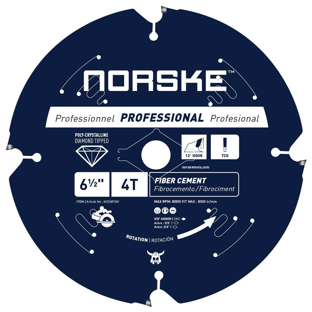 Norske Tools NCSBP281 6-1/2 inch 4 Tooth Polycrystalline Diamond (PCD) Hardie Fiber Cement Saw Blade 6-1/2" x 4 Teeth - NewNest Australia