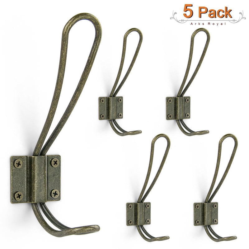 NewNest Australia - Sturdy Clothes Towel Hangers Storage Organizer Hook Rustic Farmhouse Wall Mounted Coat Hooks Decorative Vintage Metal Wire Hooks Double Coat Hangers - Perfect for Home or Office, 5 Pack, Antique Bronz Antique Bronze 