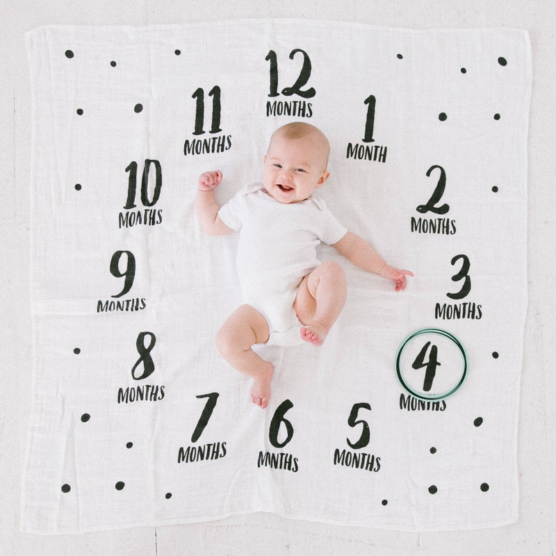 Pearhead Monthly Milestone Photo Blanket and Newborn Photo Props Keepsake Set, Black, and Teal, Adventure Adventure Watch Me Grow Blanket - NewNest Australia