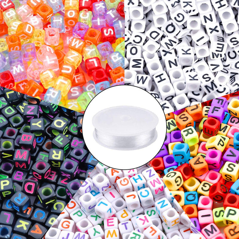 1400pcs 5 Color Acrylic Alphabet Cube Beads Letter Beads with 1 Roll 50M Crystal String Cord for Jewelry Making（6mm） 5 Colors-A - NewNest Australia