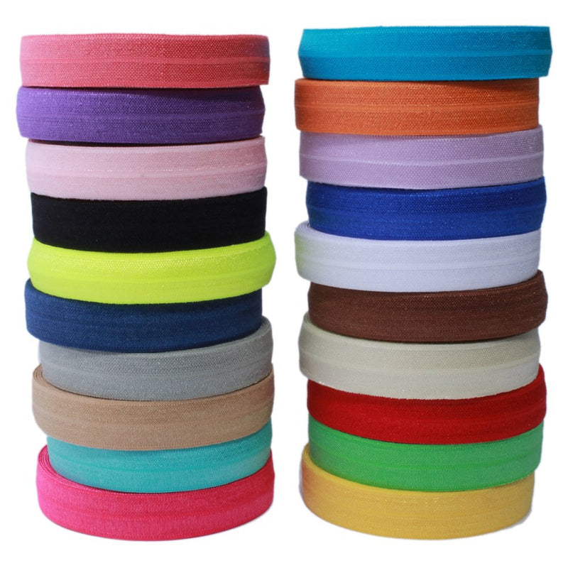BASOKAN Solid Color Sewing Fold Over Elastic Stretch FOE and Foldover FOE Trim Elastic Ribbon by the yard for Hair Ties Headbands (5/8 inch, 1.5 cm, 20 Yards, Mix 20 Colors) - NewNest Australia
