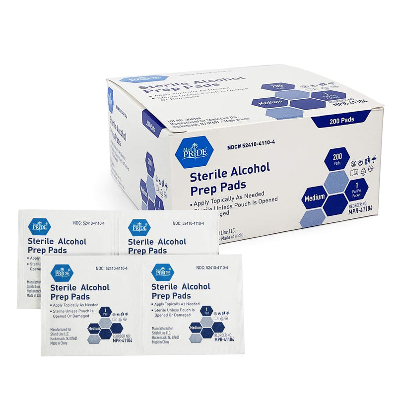 MED PRIDE Alcohol Prep Pads| 200 pack| Medical-Grade, Sterile, Individually-Wrapped, Isopropyl Cotton Swabs| Disposable, Medium Square Size, 2ply, Latex Free & Antiseptic| For Medical & First-Aid Kits 200 Count (Pack of 1) - NewNest Australia