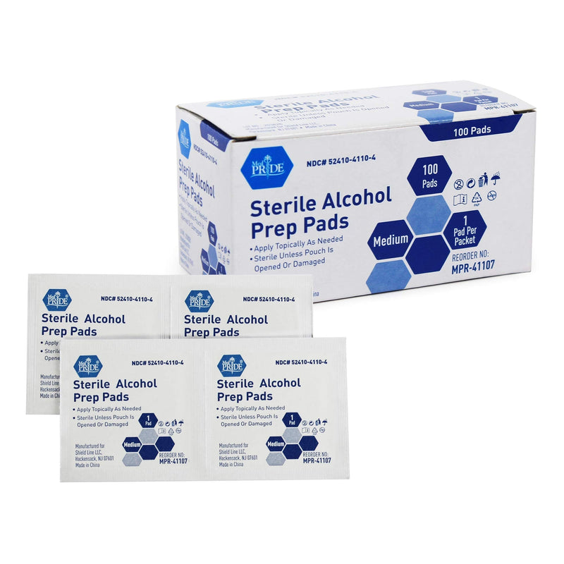 Medpride Alcohol Prep Pads| 100 Pack| Medical-Grade, Sterile, Individually-Wrapped, Isopropyl Cotton Swabs| Disposable, Medium Square Size, 2ply, Latex Free & Antiseptic| for Medical & First-Aid Kits - NewNest Australia