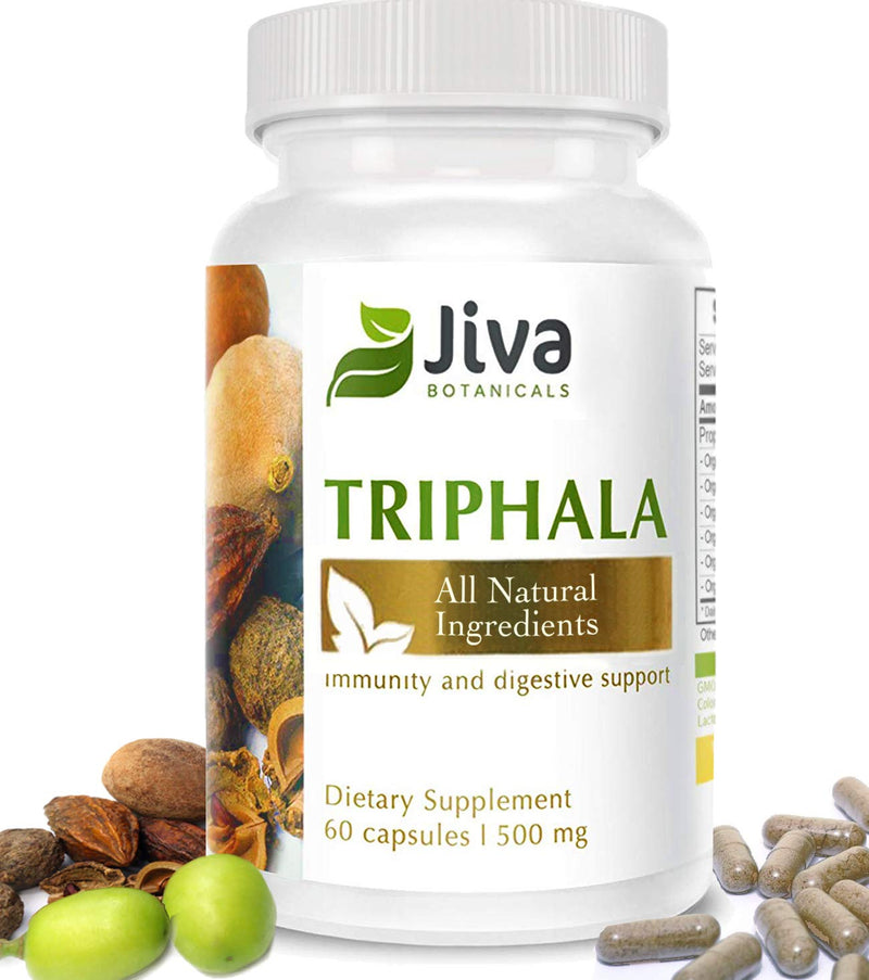 Triphala Capsules Extra Strength 500 mg - Made with Amalaki, Bhibhitaki & Haritaki - Immunity & Digestion Support, Colon Cleanser - Made in USA, All Natural, Non GMO - New Formula - Jiva Botanicals 60 - NewNest Australia