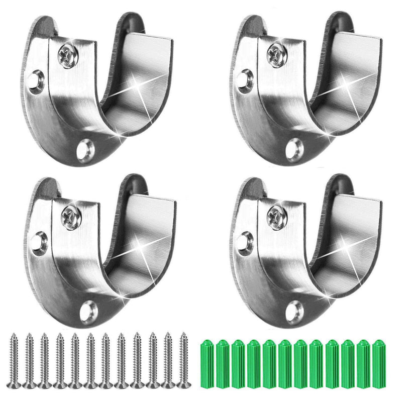 Canomo 4 Packs Heavy Duty Stainless Steel Closet Rod End Supports Closet Pole Sockets Flange Rod Holder with Screws, 1-1/3 Inches Diameter, Silver (U-Shaped) - NewNest Australia