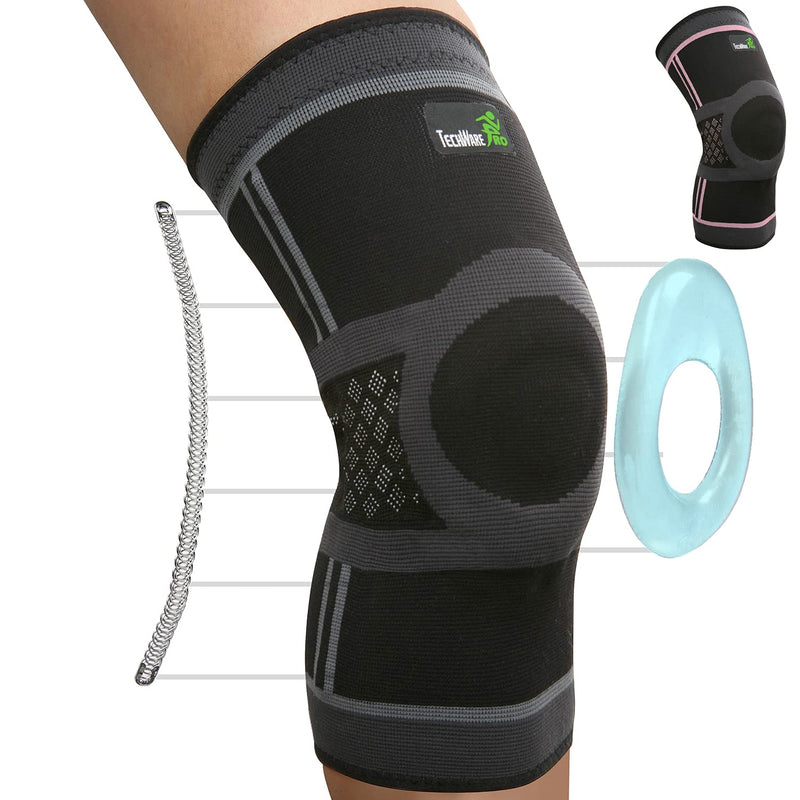 TechWare Pro Knee Compression Sleeve - Knee Braces for Knee Pain. Knee Sleeve with Side Stabilizers & Patella Gel Pads. Knee Brace for Working Out, Arthritis & Meniscus Tear. 5 Sizes. Single Pack Medium Black/Gray - NewNest Australia