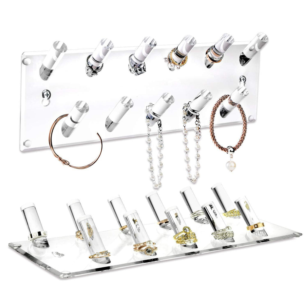 Ikee Design Multipurpose Acrylic Wall mounted Jewelry Stand Organizer, Bracelets Rings Bangles Display Rack for Store, Showcase, Trade Show, Set of 2, Clear, 13”W x 4 1/4”D x 1 3/4”H - NewNest Australia