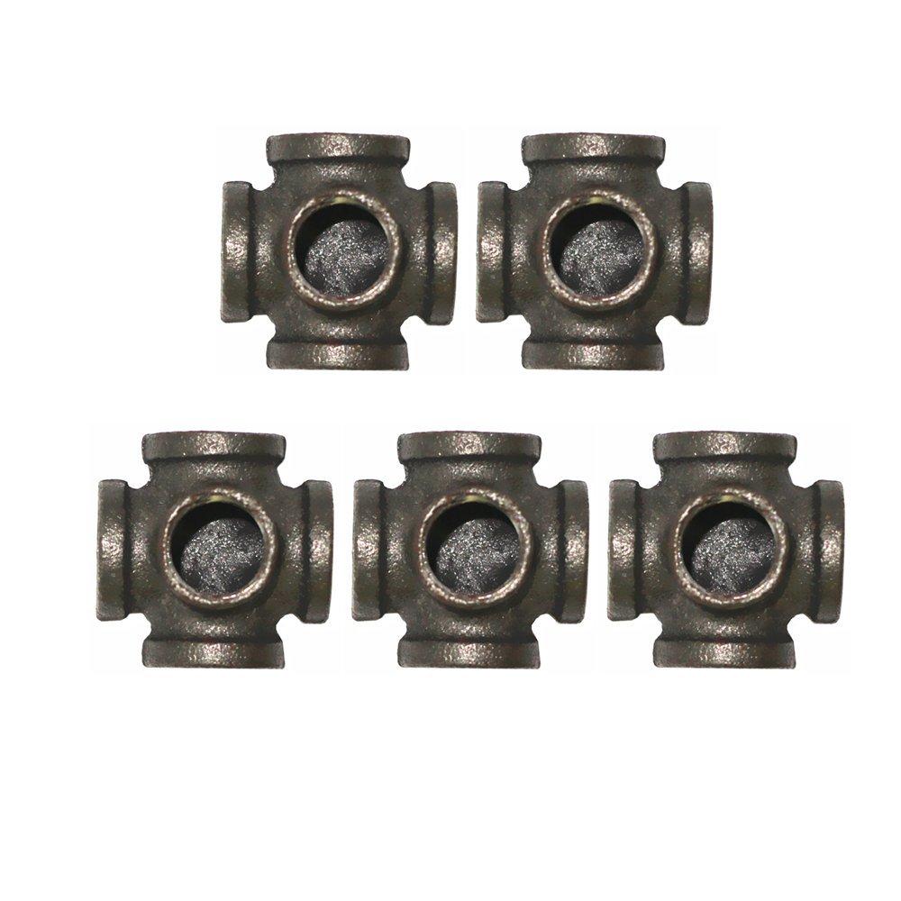 LONG TAO 1/2" Pipe Decor Pipe Fitting Industrial Steel Gray,Outlet Cross Female Tube Connector Threaded Pipe Nipples For Building Tables, Chairs, Shelving, and Custom Furniture,5-Way Fitting,5-Pack - NewNest Australia