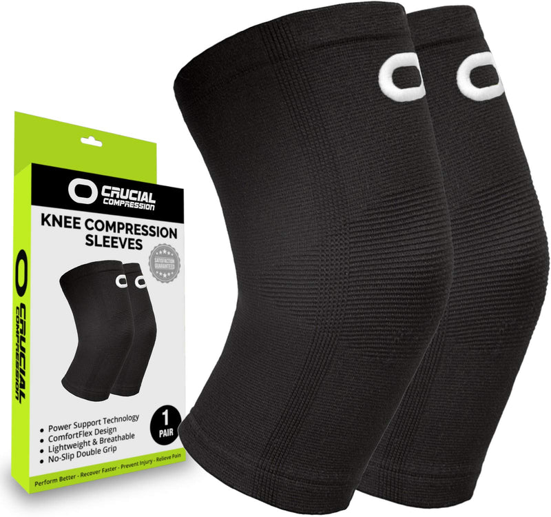 Crucial Compression Knee Sleeve (1 Pair) - Best Knee Braces for Knee Pain for Men & Women - Non-Slip Knee Support for Running, Weightlifting, Basketball, Gym, Workout, Sports X-Small (13.0-15.5") Measure 3" Above Kneecap Black - NewNest Australia