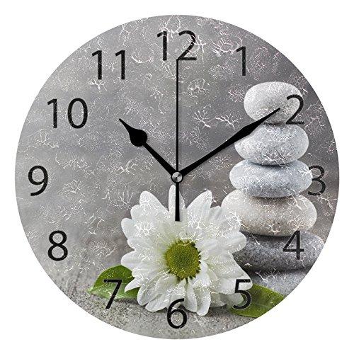 NewNest Australia - ALAZA Hipster Zen Stone and Flower Round Acrylic Wall Clock, Silent Non Ticking Oil Painting Home Office School Decorative Clock Art 