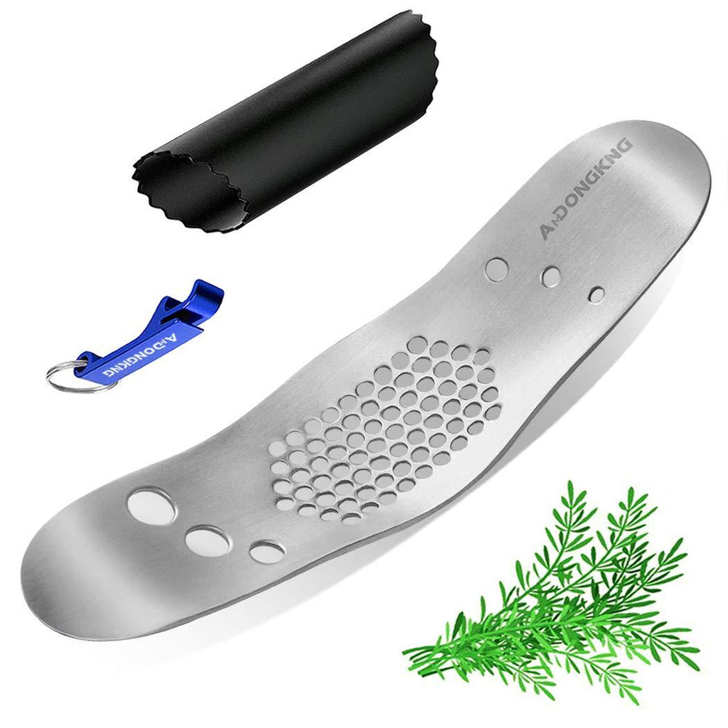 NewNest Australia - AmDONGKING Garlic Press Rocker & Leaf Herb Stripper with Silicone Roller Peeler and Bottle Opener, Stainless Steel Garlic Crusher Chopper Squeezer Slicer Mincer Press. Garlic Rocker & Herb Stripper -13 