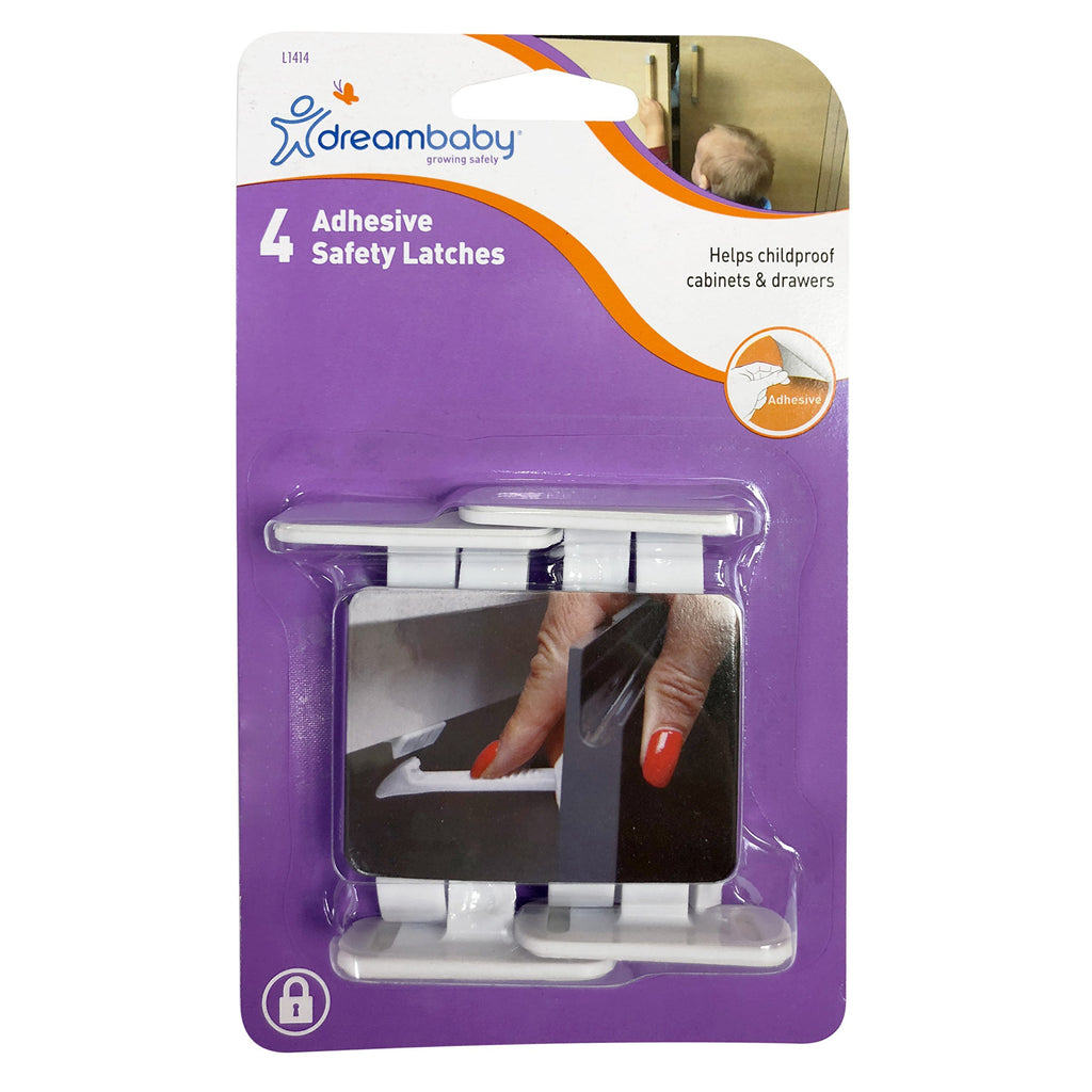 Dreambaby Adhesive Safety Latches for Drawers & Cabinets, White, 4 Count - NewNest Australia