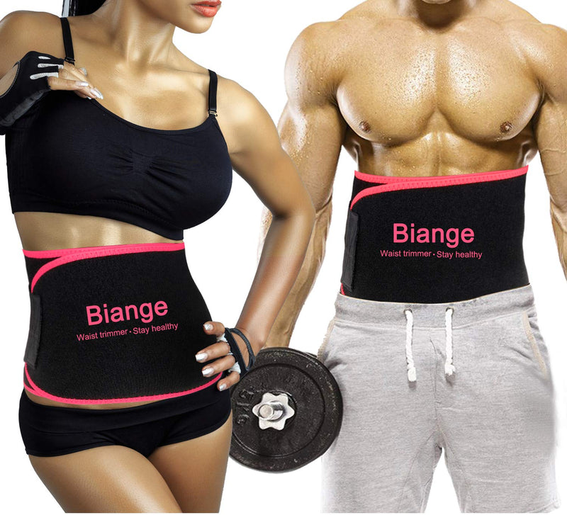 Biange Waist Trainer for Women Men Sweat Belt Waist Trimmer Belly Band Stomach Wraps- with Mesh Bag 1 * Pink & Black M(38” x 8”) - NewNest Australia